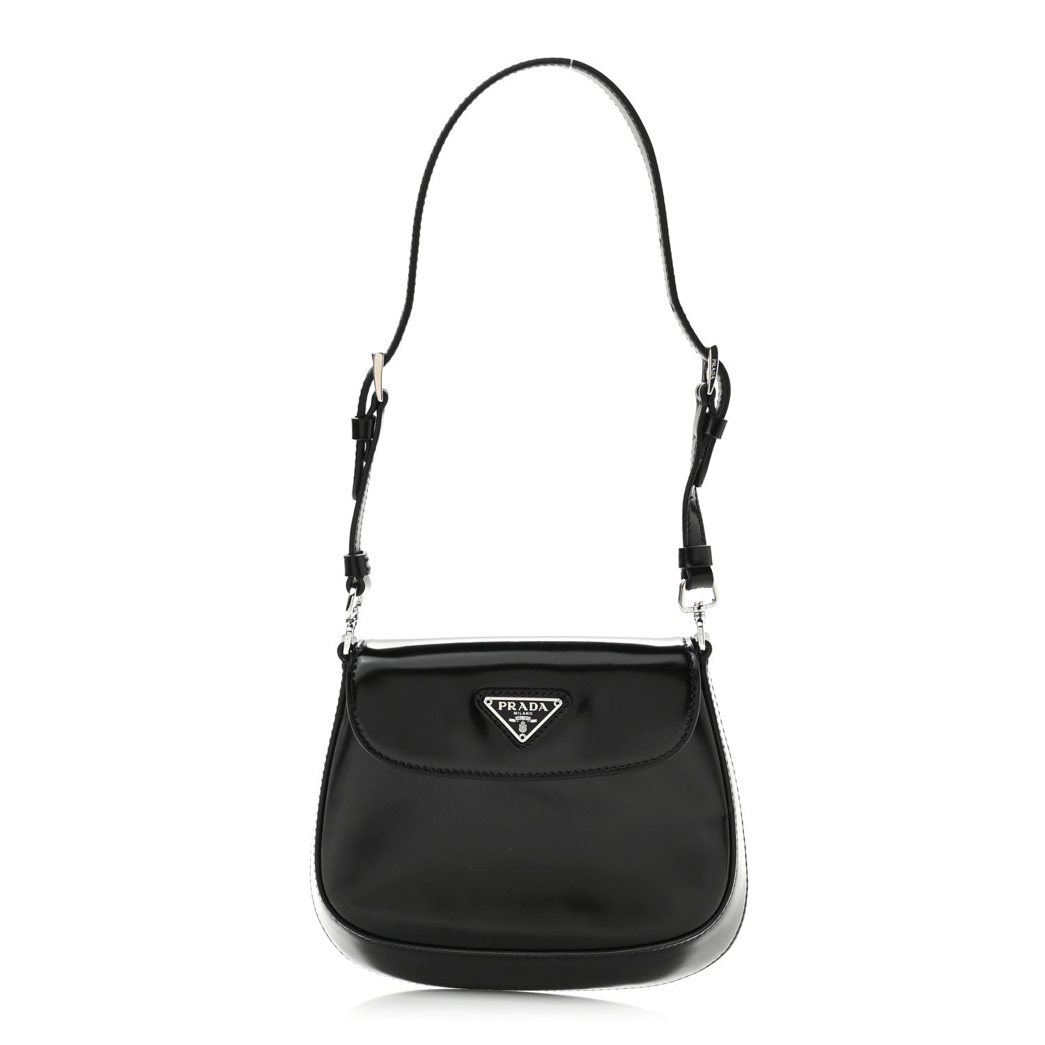 Prada Spazzolato Mini Cleo Flap Adjustable Strap Shoulder Bag Black 1 of 9