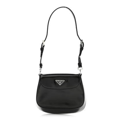 Prada Spazzolato Mini Cleo Flap Adjustable Strap Shoulder Bag Black 1 of 9