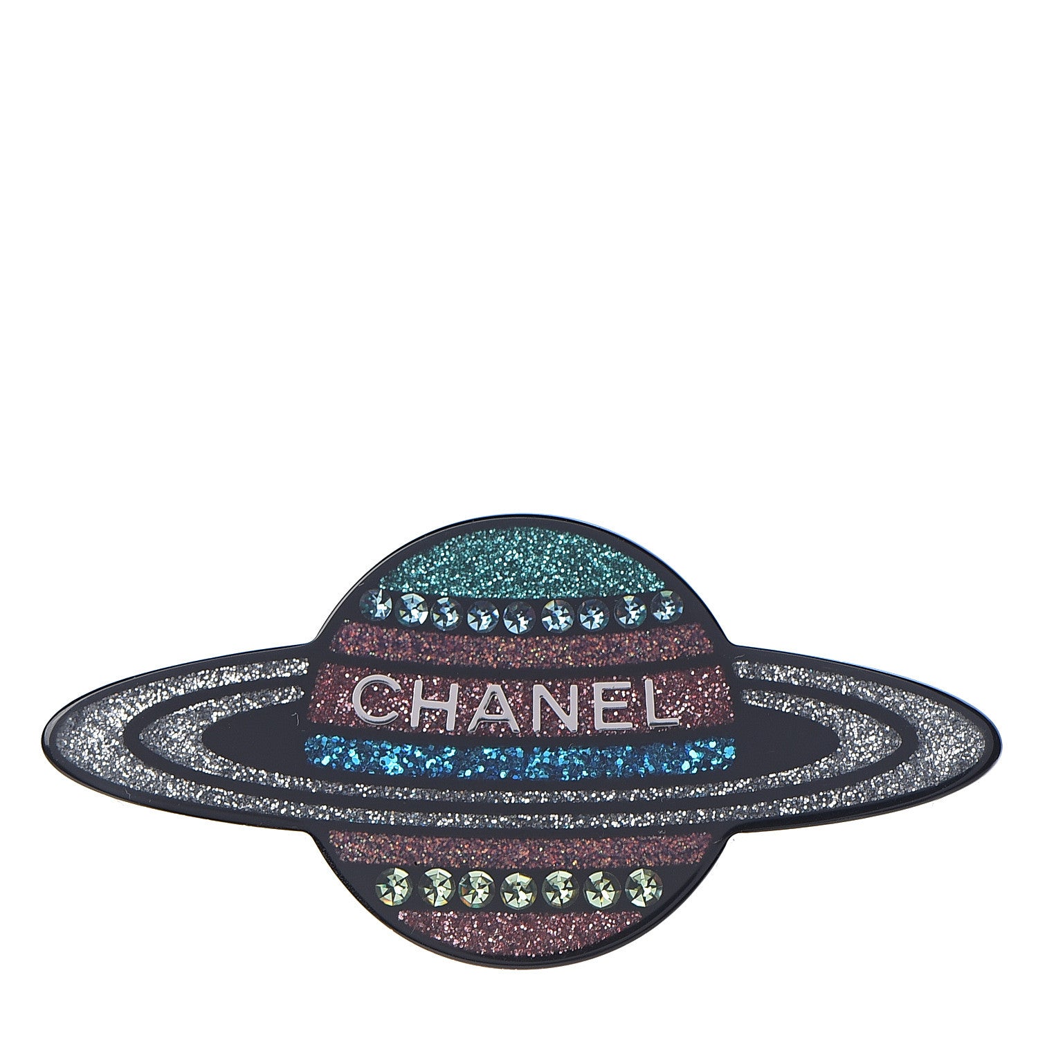 Chanel Glittered Resin Strass Planet Brooch Silver Blue Pink 1 of 3