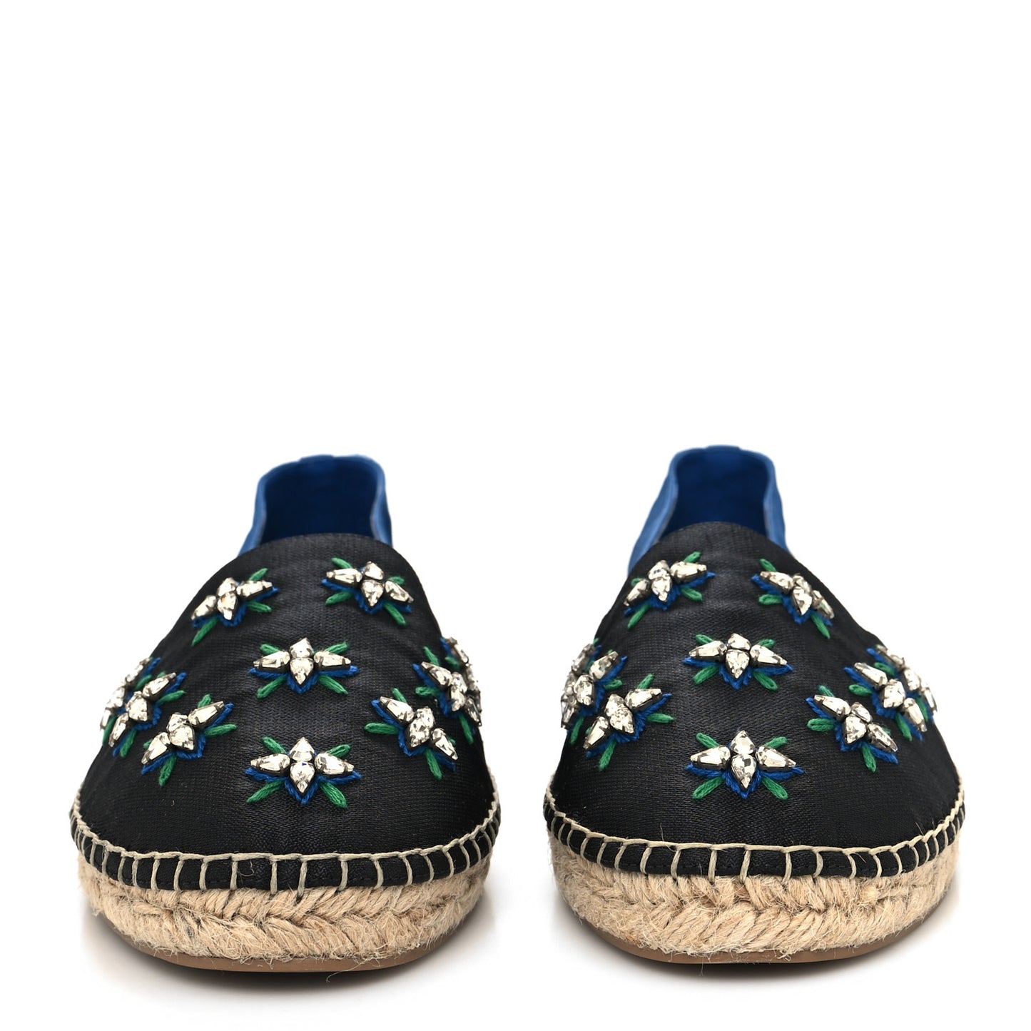 Crystal Embellished Riviera Espadrilles 41 Black Green