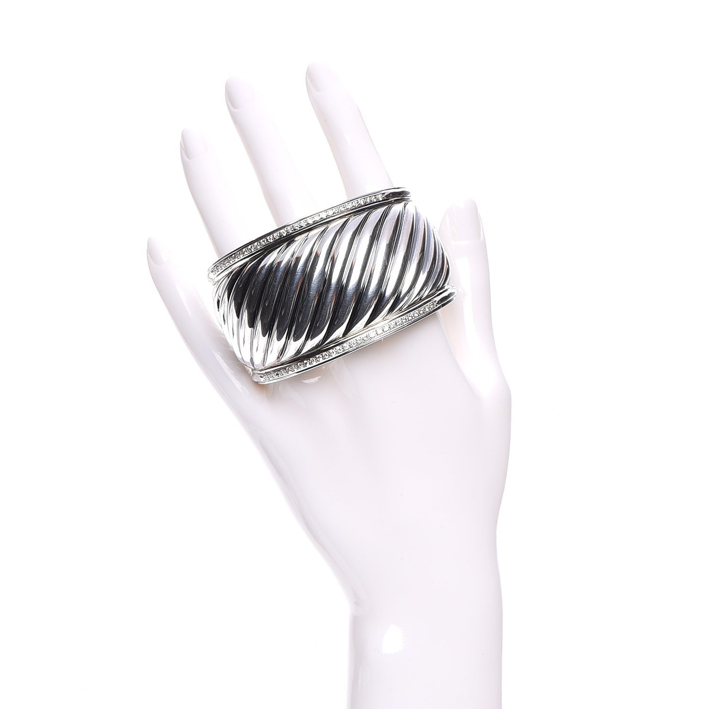 Sterling Silver Diamond 41mm Sculpted Cable Cuff Bracelet