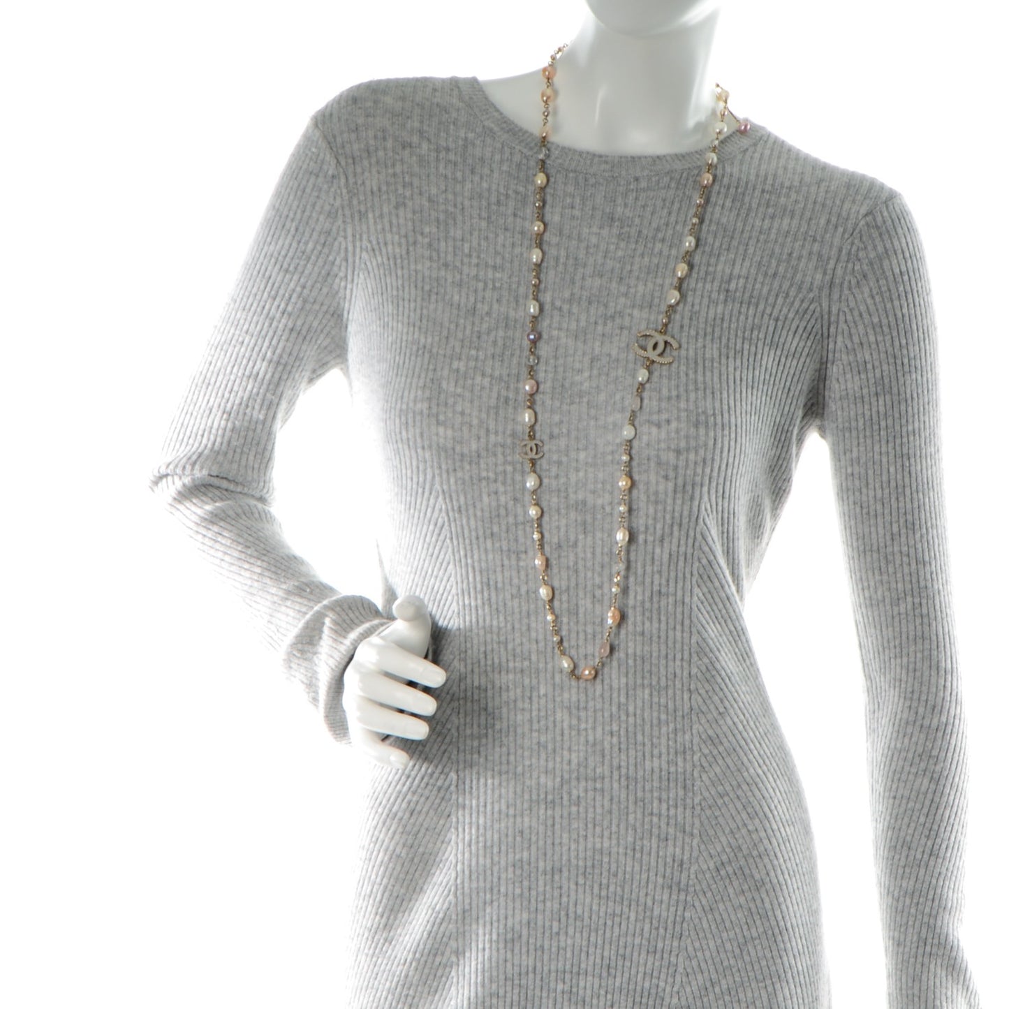Pearl Bead Enamel CC Long Necklace Pink Gold