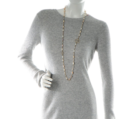 Chanel Pearl Bead Enamel CC Long Necklace Pink Gold 2 of 5