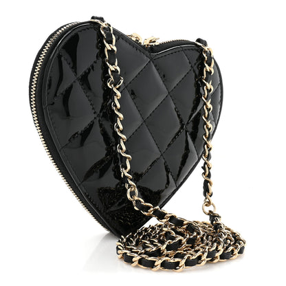Chanel Patent Calfskin Resin Quilted CC Heart Clutch With Chain Black 4 of 16