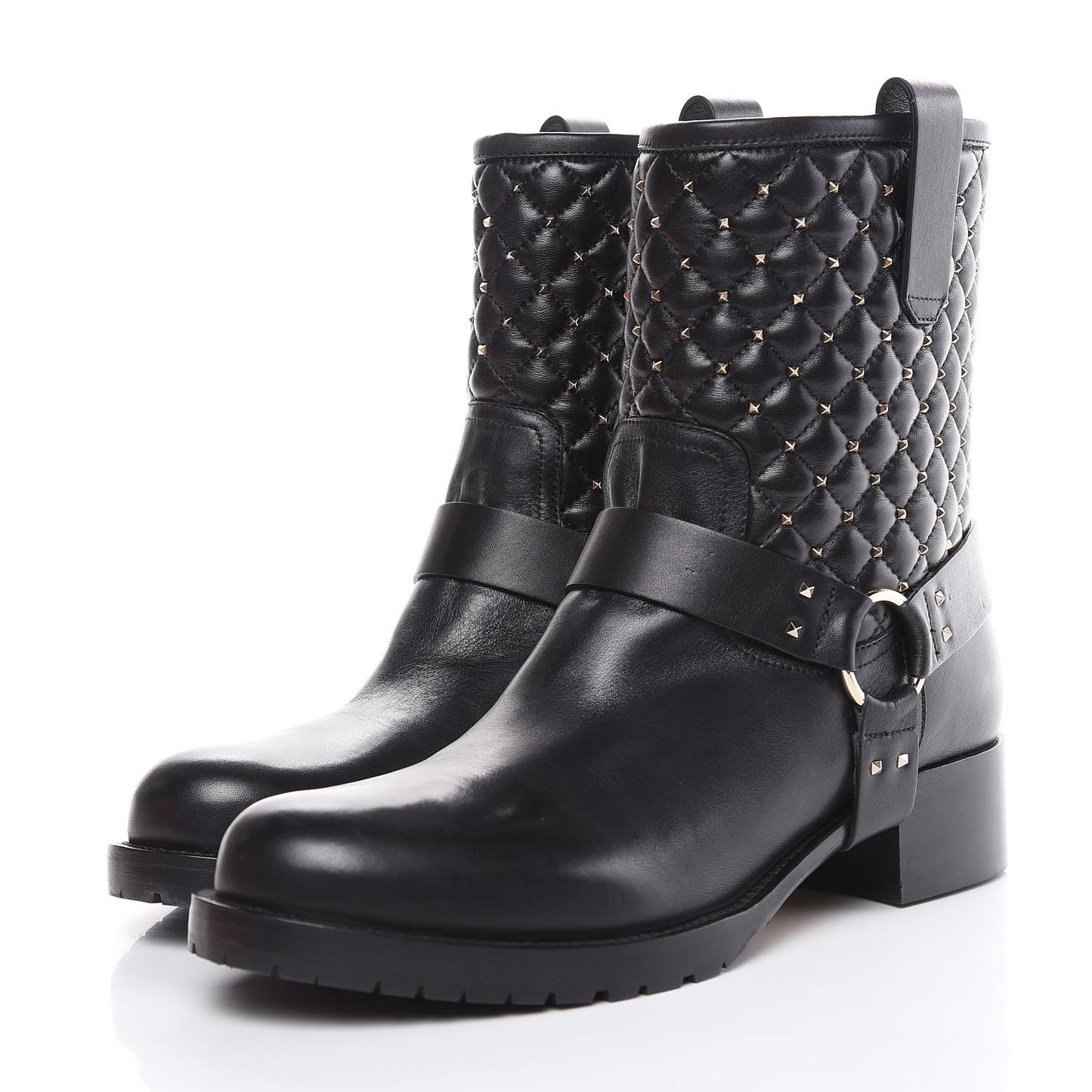 Calfskin Nappa Rockstud Spike 20mm Biker Boots 41 Black