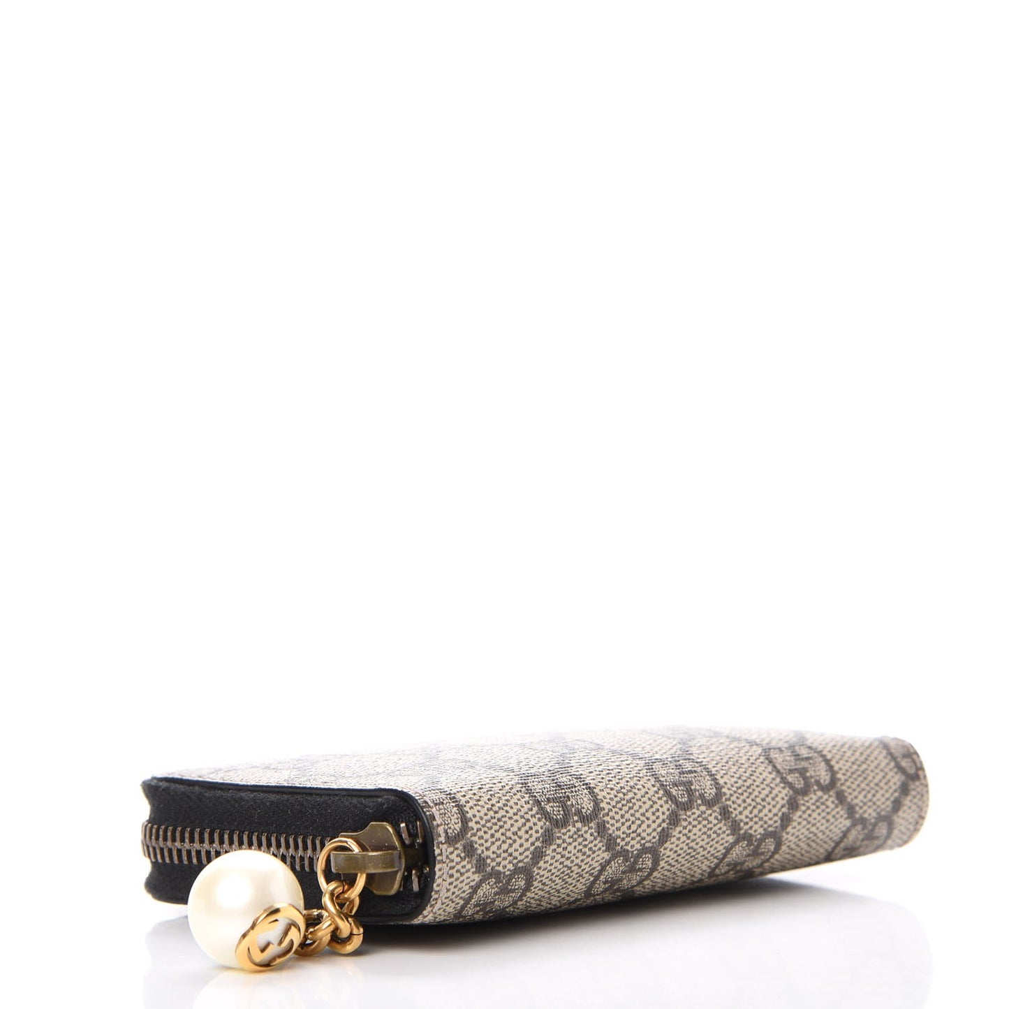 GG Supreme Monogram Pearl Zip Around Card Case Black