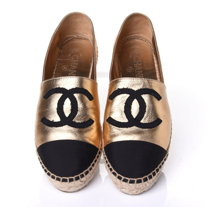 Chanel Laminated Lambskin Grosgrain CC Espadrilles 38 Gold Black 5 of 11