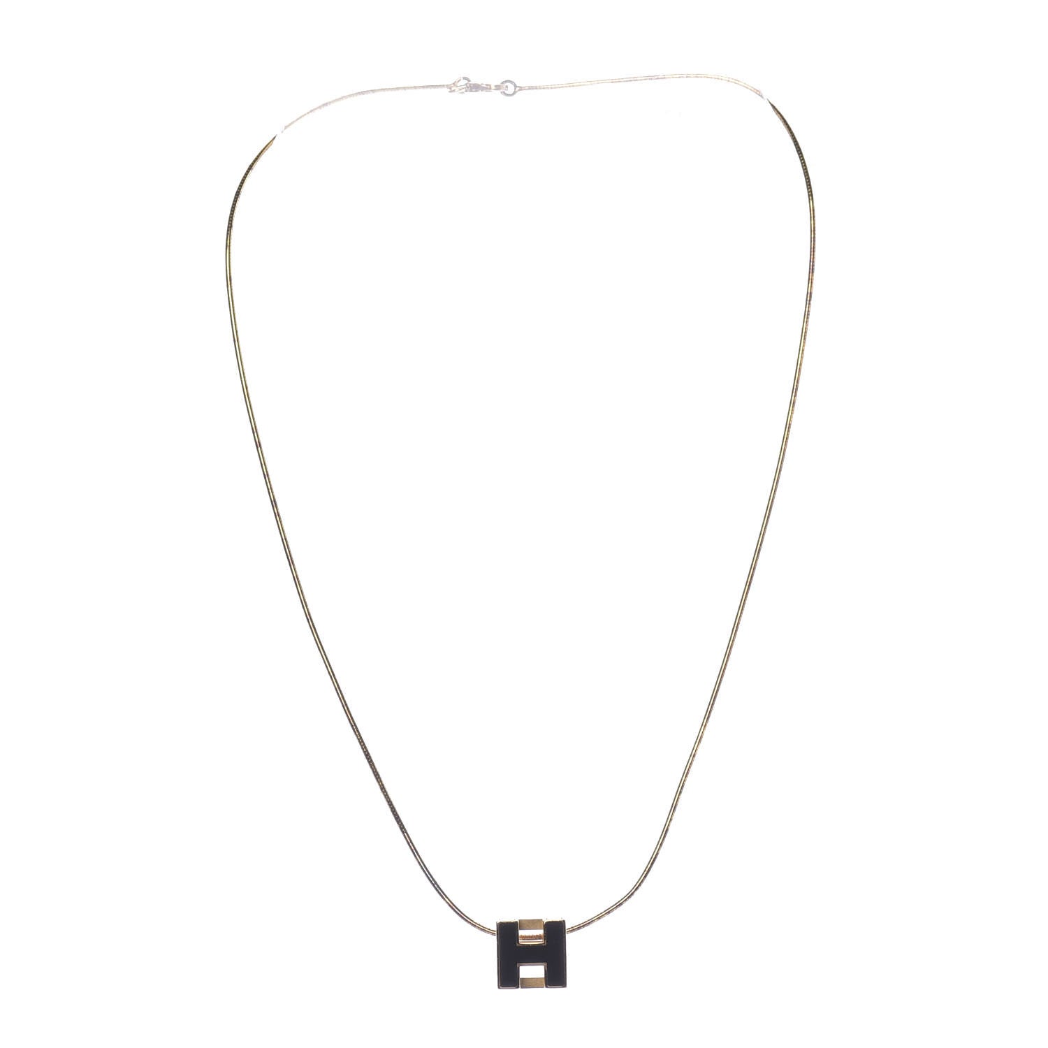 Hermes Gold Lacquered Cage d'H Pendant Necklace Black 3 of 6