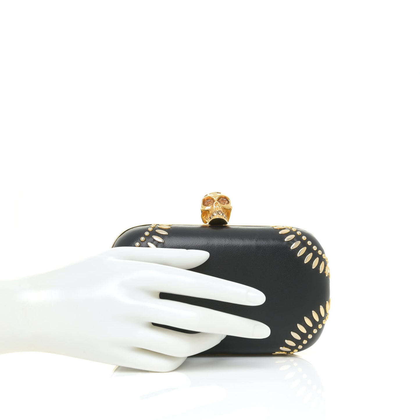 Nappa Studded Skull Box Clutch Black