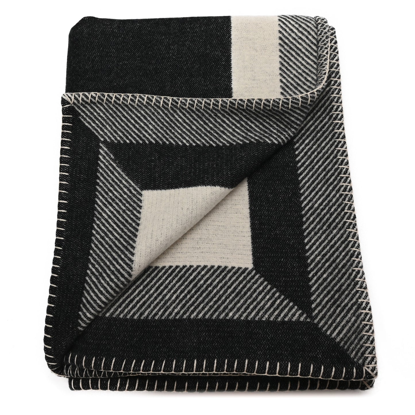 Merino Wool Cashmere CC Throw Blanket Black Beige