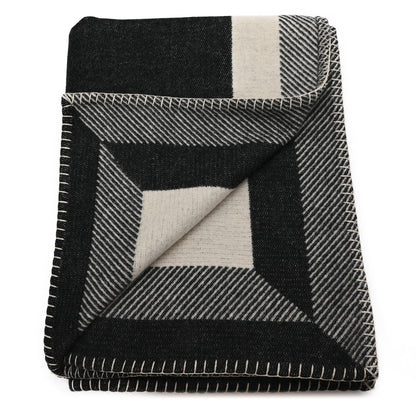 Chanel Merino Wool Cashmere CC Throw Blanket Black Beige 1 of 3