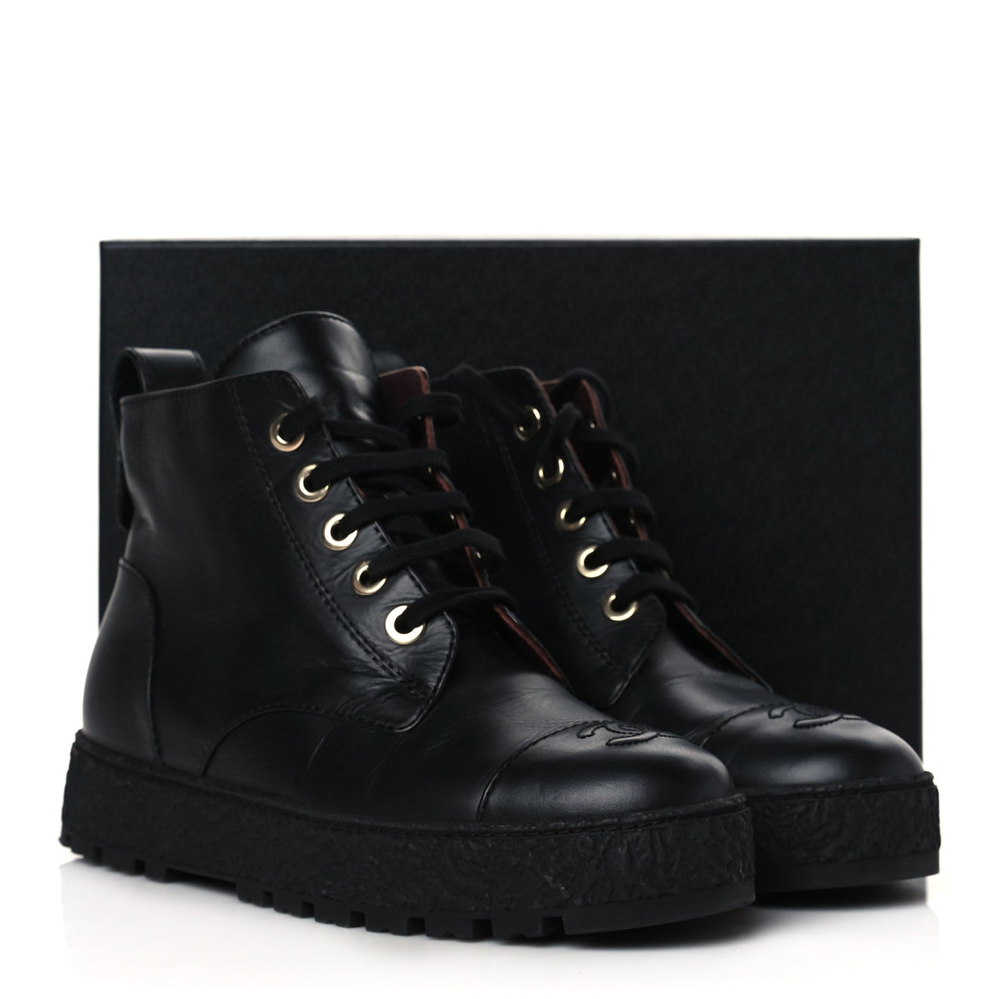 Calfskin Lace Up Cap Toe CC Boots 39.5 Black