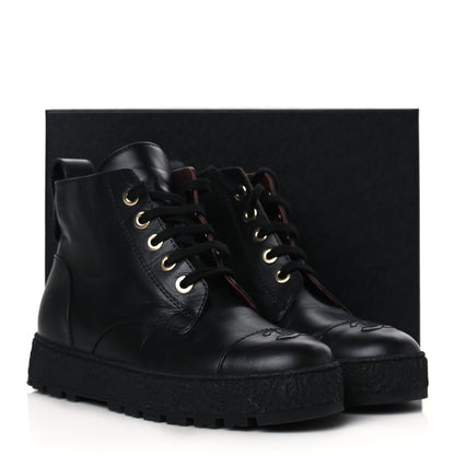 Chanel Calfskin Lace Up Cap Toe CC Boots 39.5 Black 9 of 9