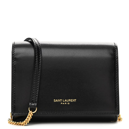 Saint Laurent Calfskin Monogram Chain Card Case Black 1 of 8