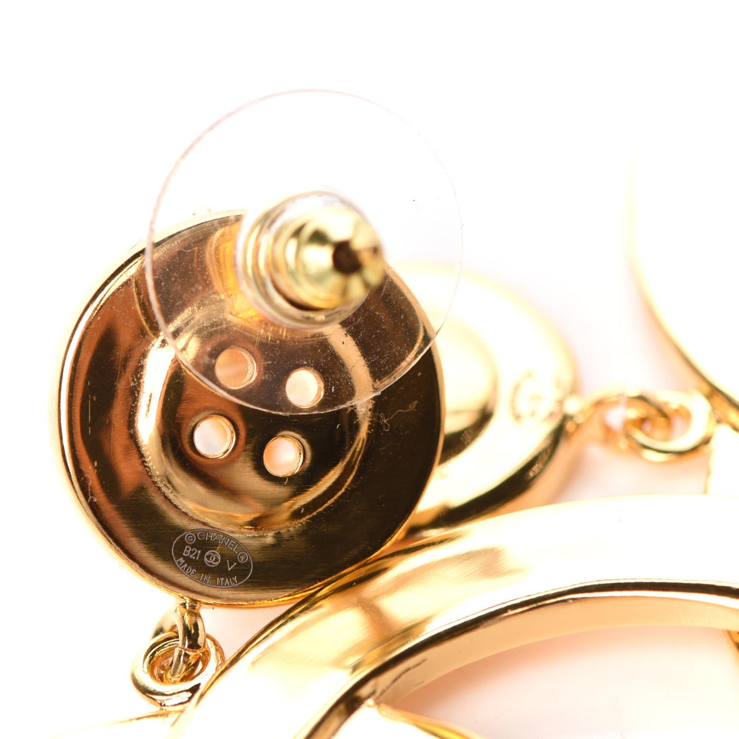 Metal Large Paris Button Earrings Gold