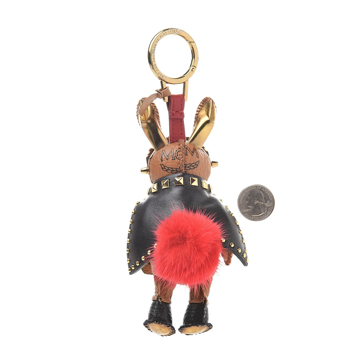 Visetos Mink Fur Rabbit Key Ring Bag Charm Cognac