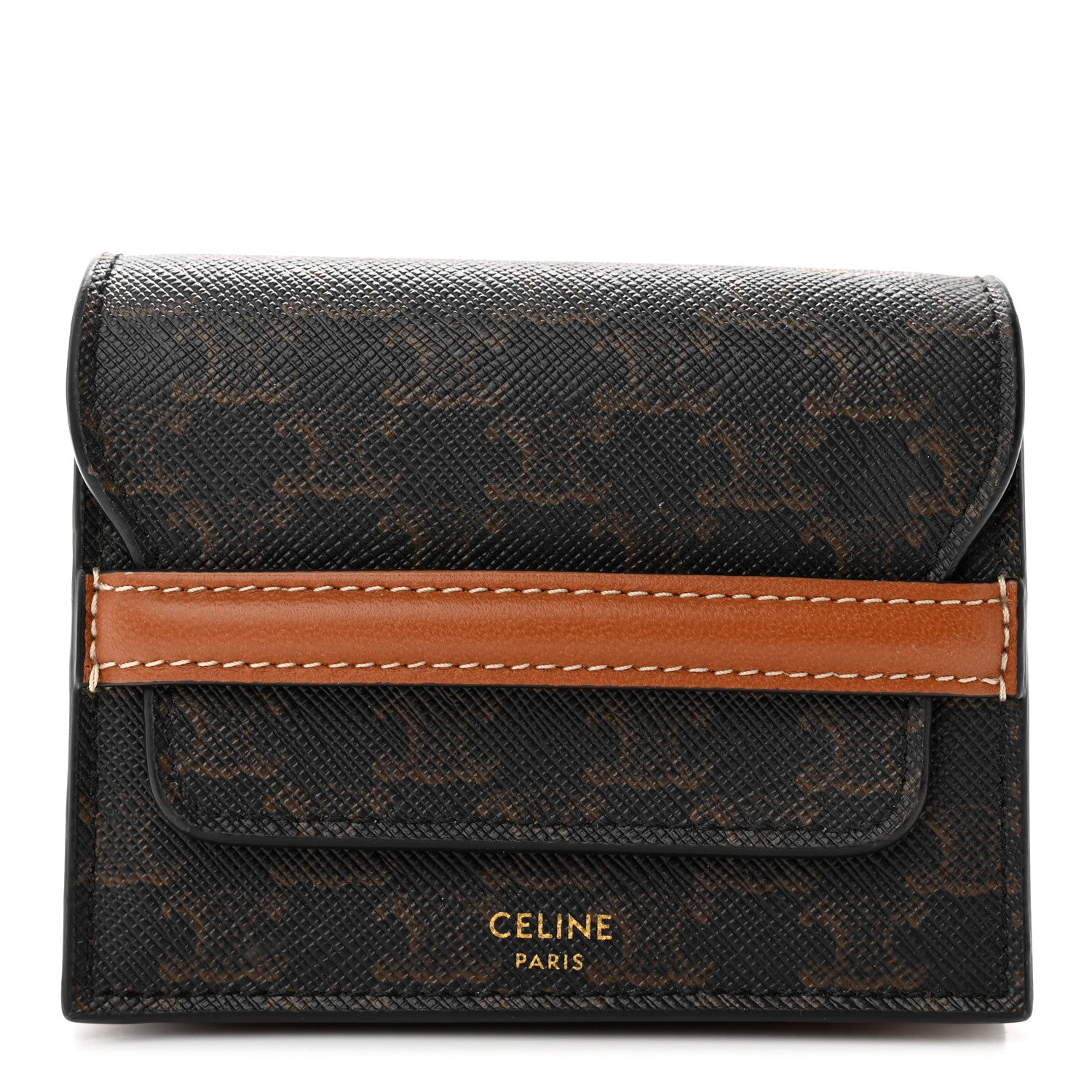 Celine Triomphe Canvas Business Card Holder Tan 1 of 11