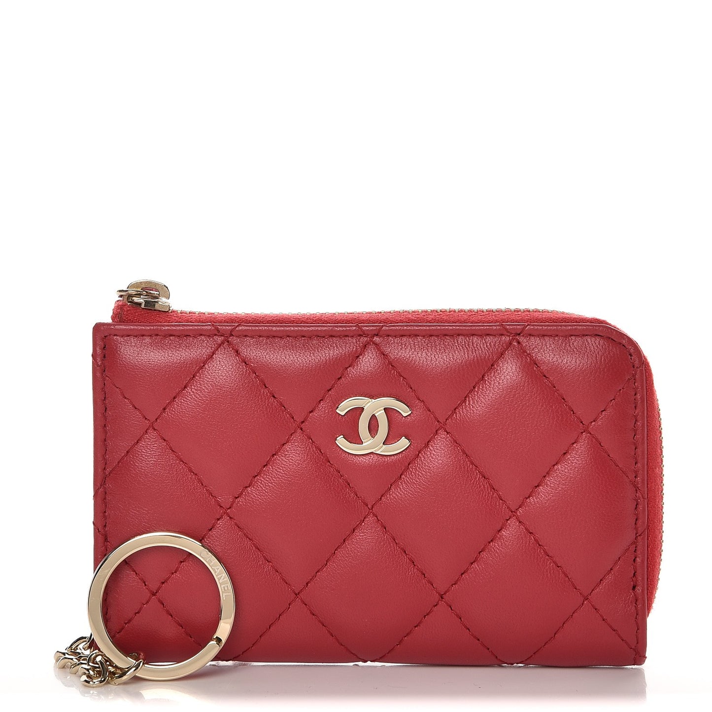 Lambskin Quilted Key Holder Case Red