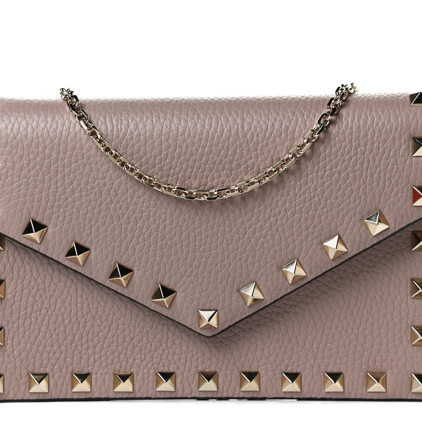 Pebbled Calfskin Rockstud Envelope Wallet on Chain Poudre