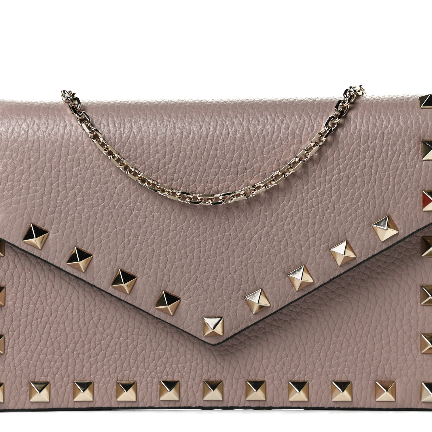 Valentino Garavani Pebbled Calfskin Rockstud Envelope Wallet on Chain Poudre 7 of 14