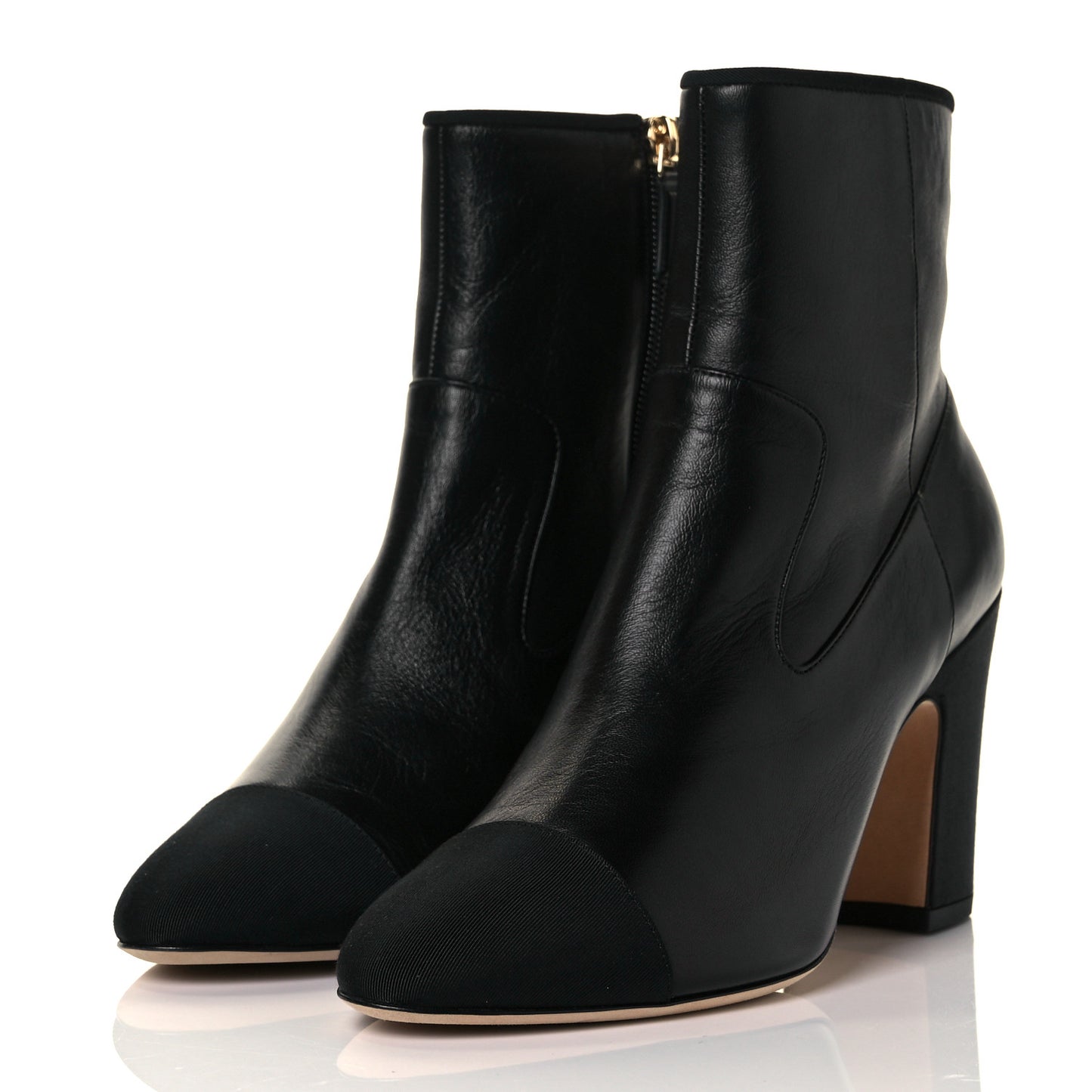 Lambskin Grosgrain CC Cap Toe Short Boots 38.5 Black
