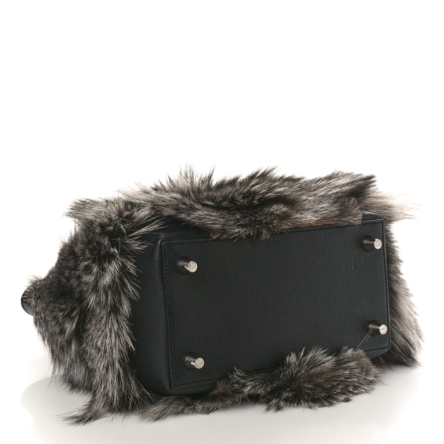 Calfskin Empire Fox Fur Small Eloise Tote Silver Black