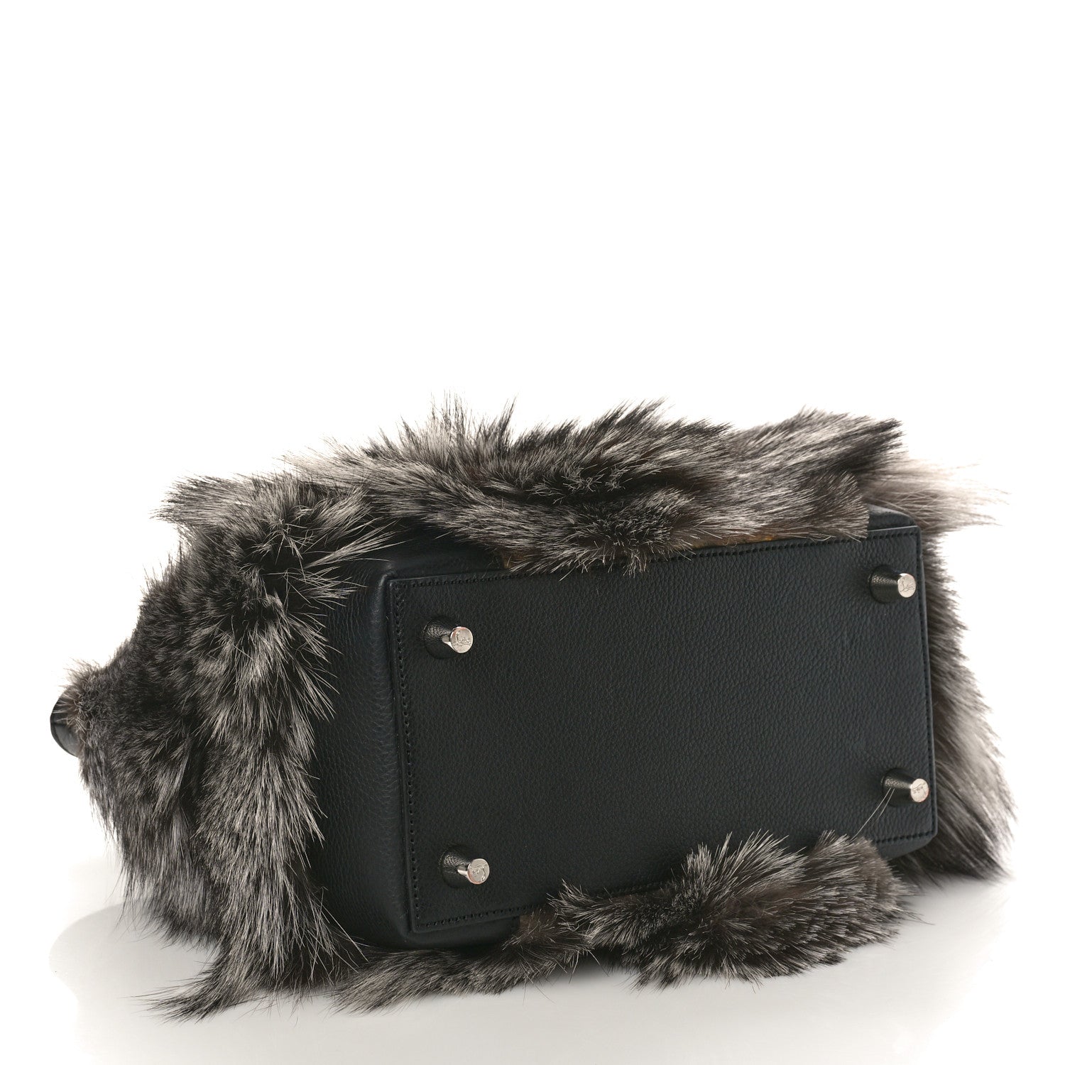 Christian Louboutin Calfskin Empire Fox Fur Small Eloise Tote Silver Black 4 of 9