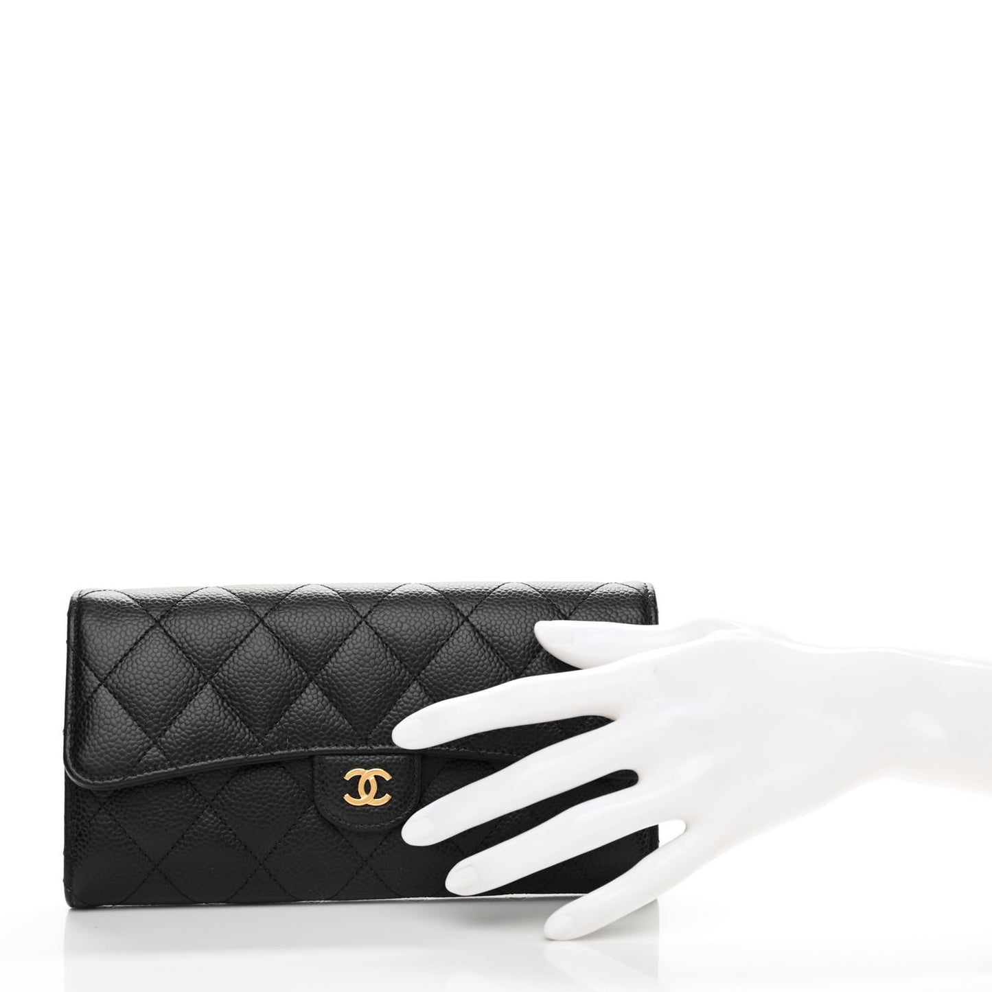 Caviar Quilted Large Gusset Flap Wallet Black