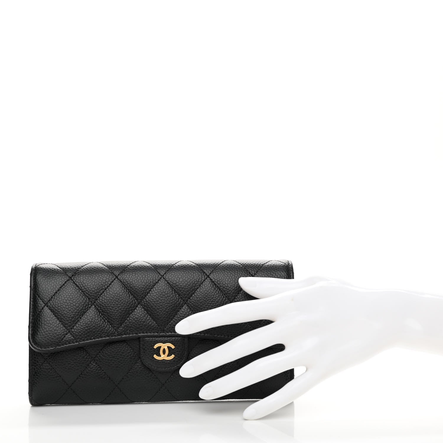 Chanel Caviar Quilted Large Gusset Flap Wallet Black 2 of 7
