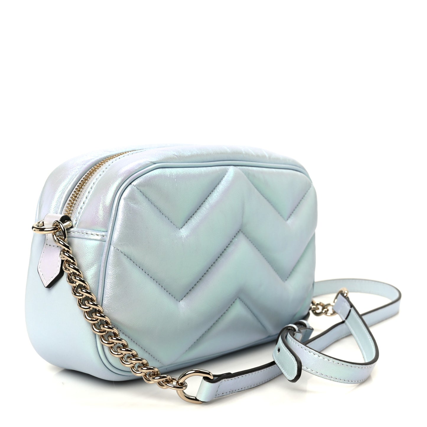 Iridescent Nappa Chevron Matelasse Small GG Marmont Chain Shoulder Bag Iridescent Salvy Green