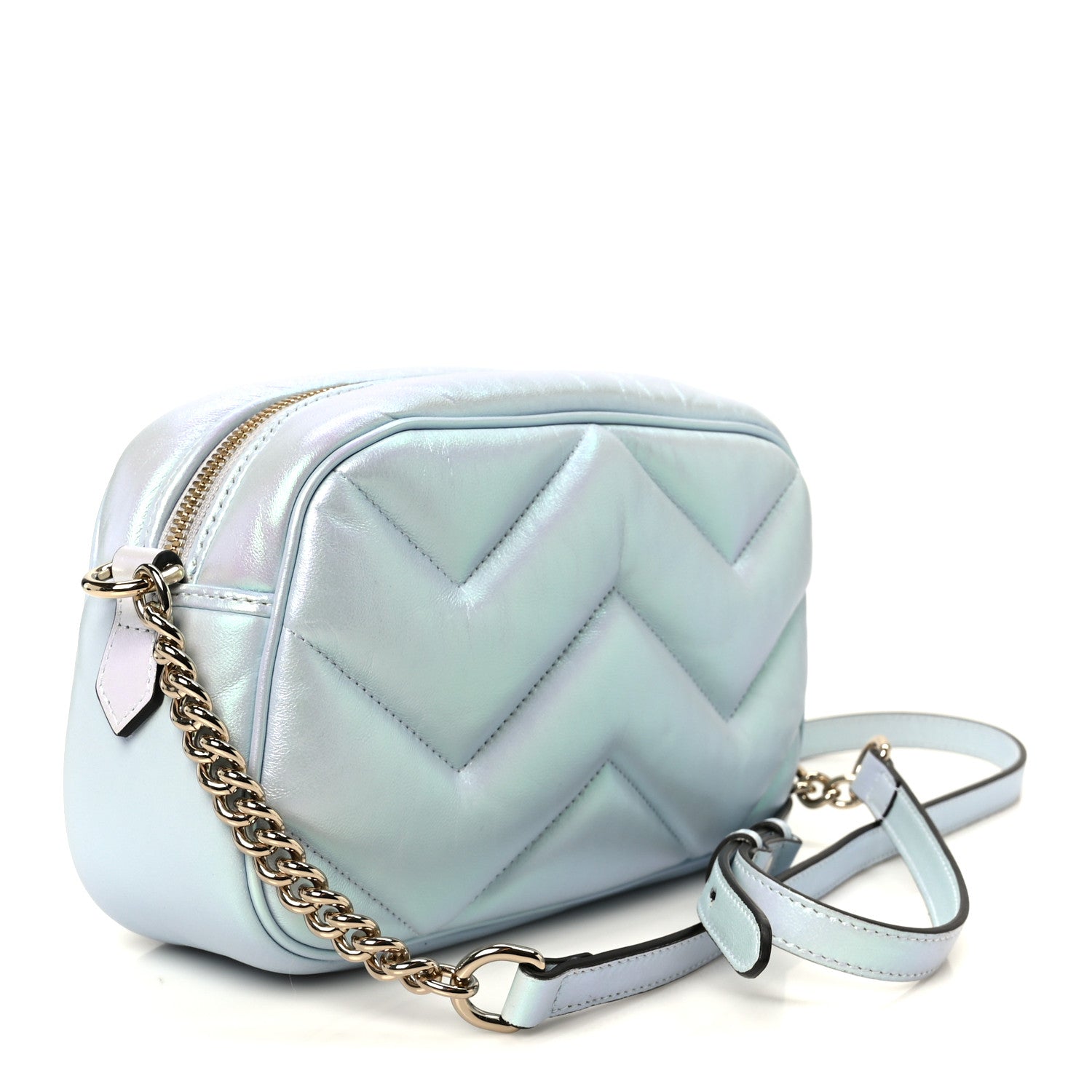 Gucci Iridescent Nappa Chevron Matelasse Small GG Marmont Chain Shoulder Bag Iridescent Salvy Green 2 of 9