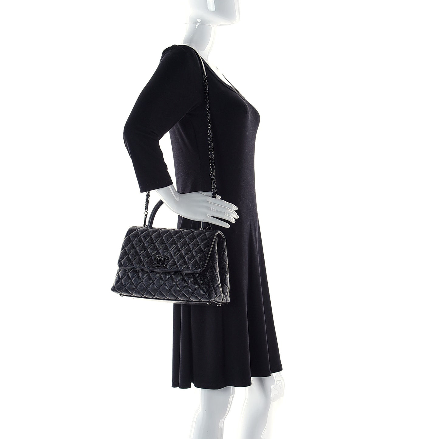 Caviar Quilted Small Coco Handle Flap So Black