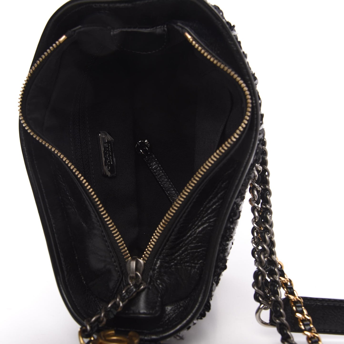 Sequin Calfskin Small Gabrielle Hobo Black White