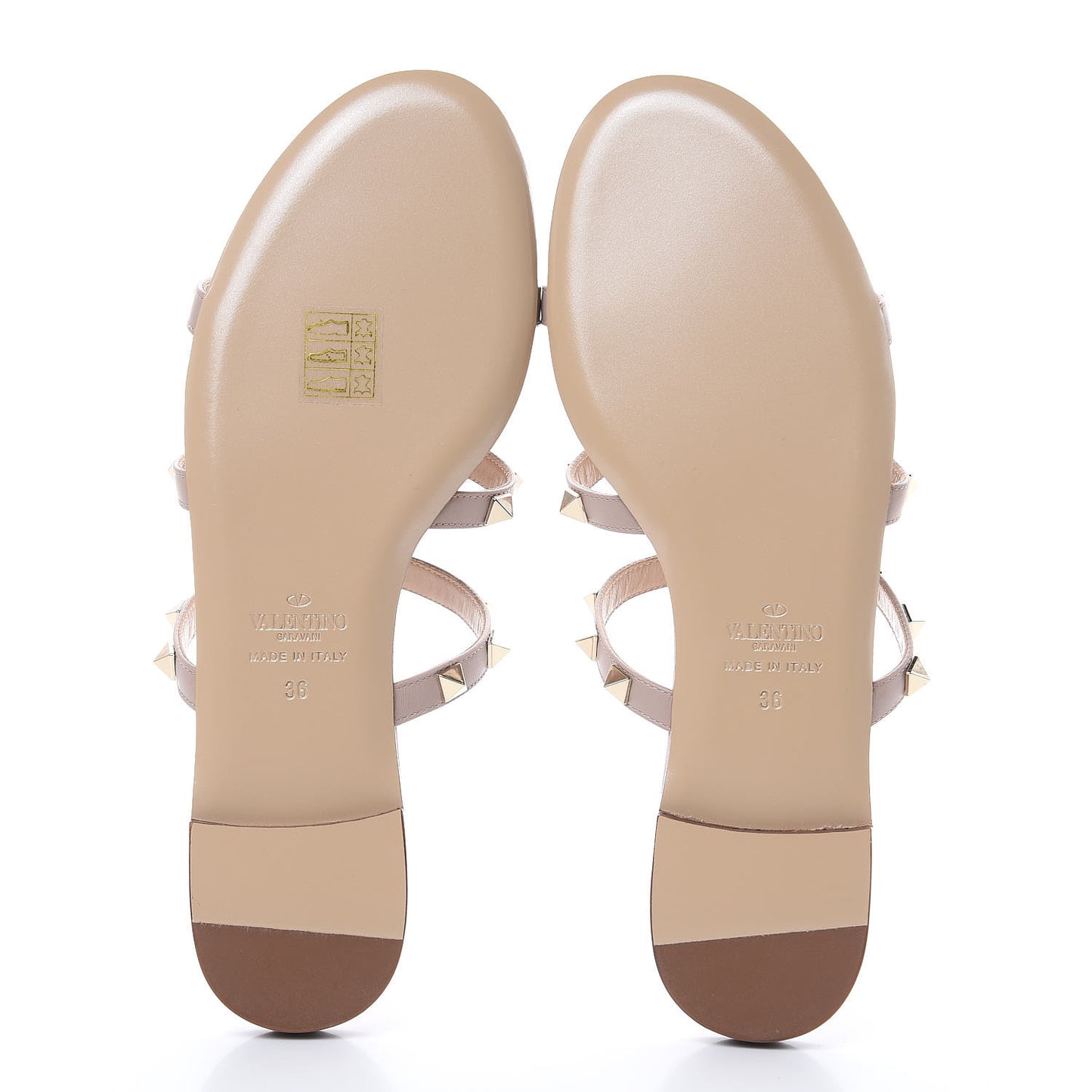 Calfskin Rockstud Caged Flat Slide Sandals 36 Poudre
