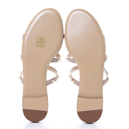 Valentino Garavani Calfskin Rockstud Caged Flat Slide Sandals 36 Poudre 5 of 8