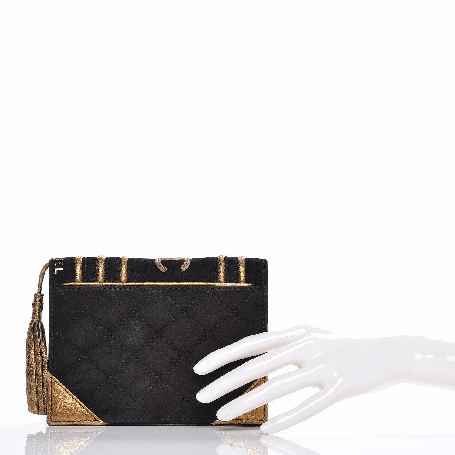 Chanel Suede Quilted Bible Book CC Clutch Black 2 of 8
