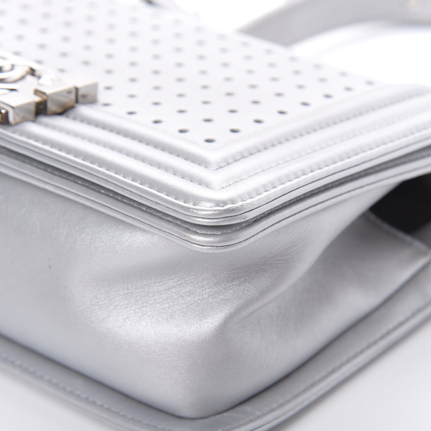 Metallic Lambskin LED Small Boy Flap Silver