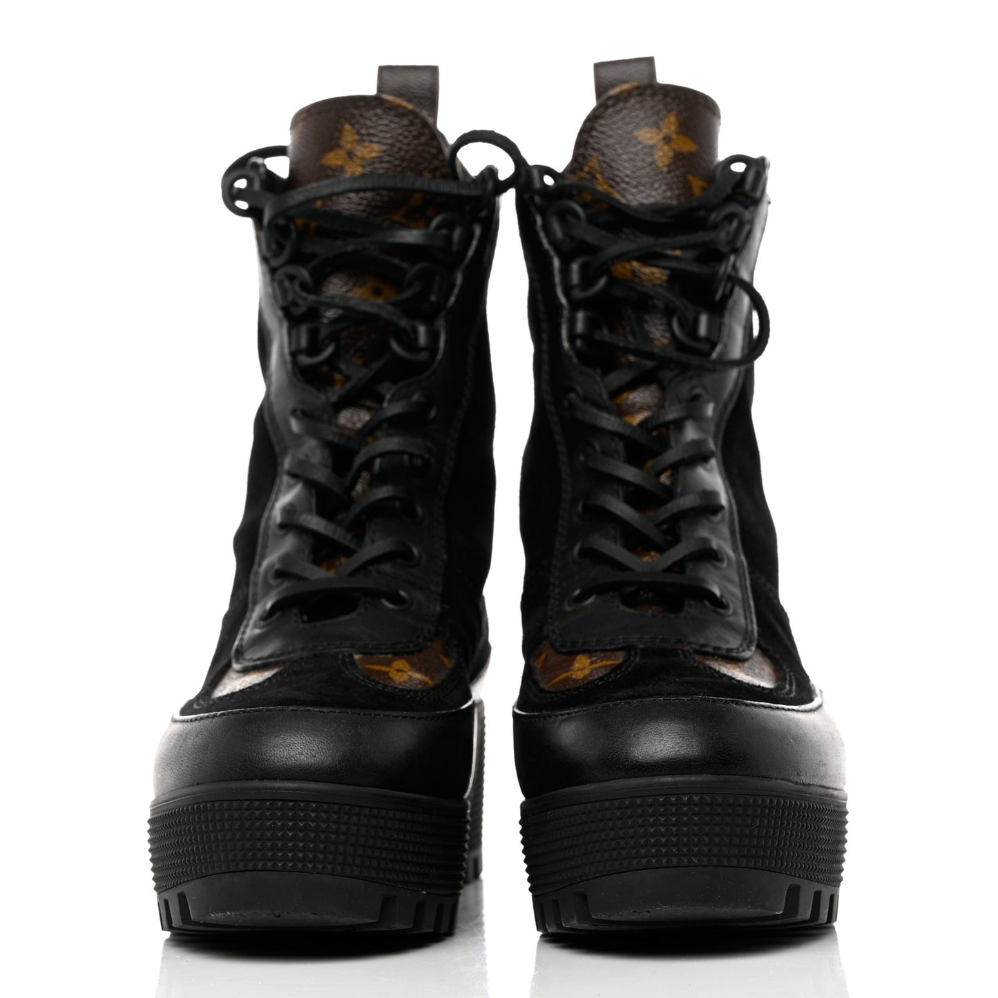 Suede Calfskin Monogram Laureate Platform Desert Boots 35.5 Black
