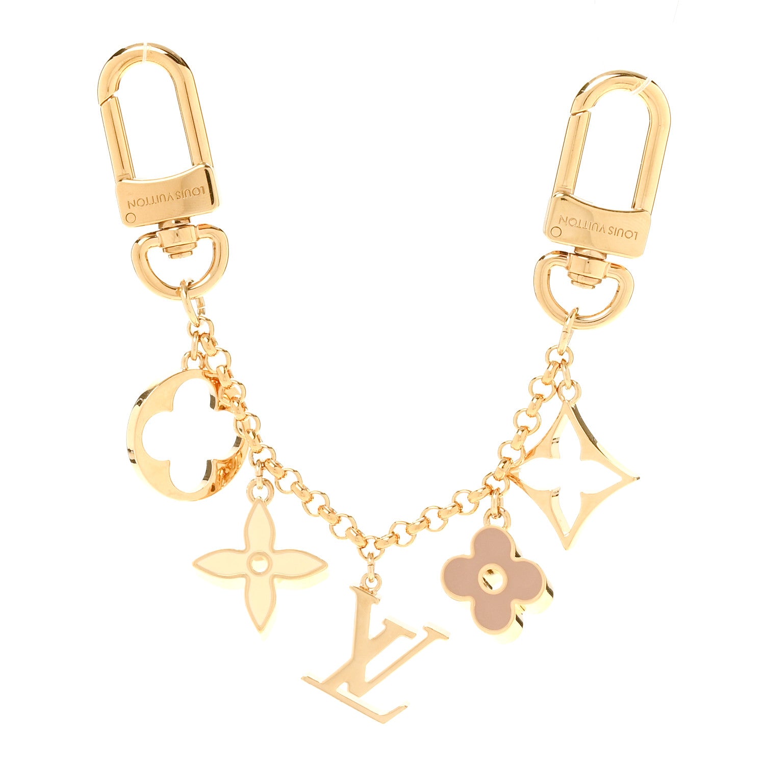 Louis Vuitton Brass Enamel Fleur De Monogram Bag Charm Chain Gold 1 of 3