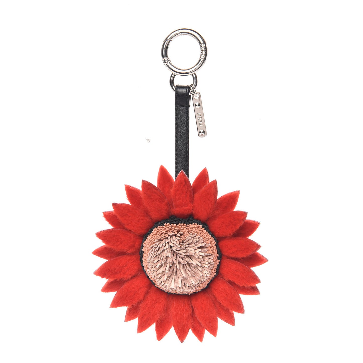 Calfskin Rabbit Fur Daisy Bag Charm Red Plaster