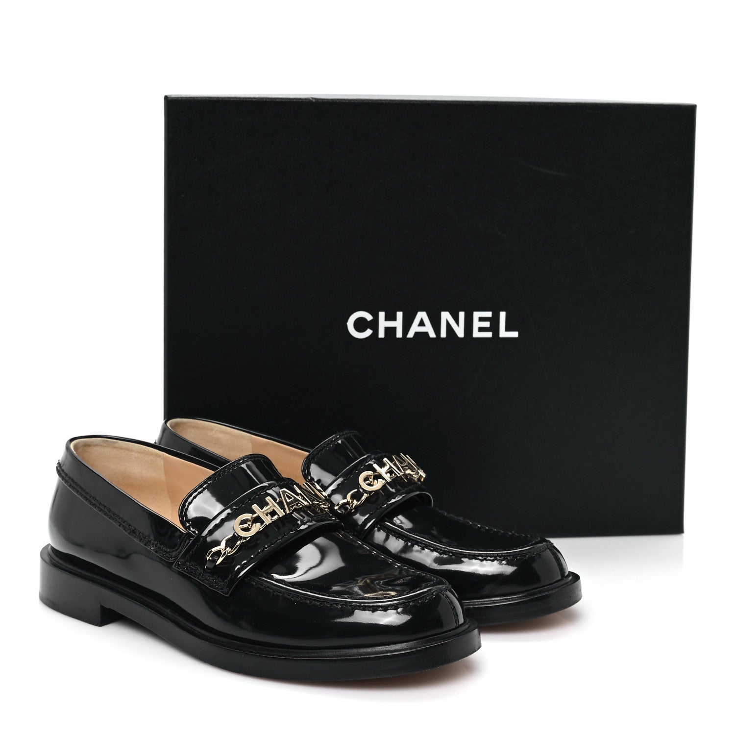 Chanel Shiny Calfskin Logo Loafers 36 Black 10 of 11