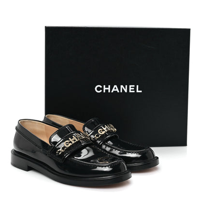 Chanel Shiny Calfskin Logo Loafers 36 Black 10 of 11