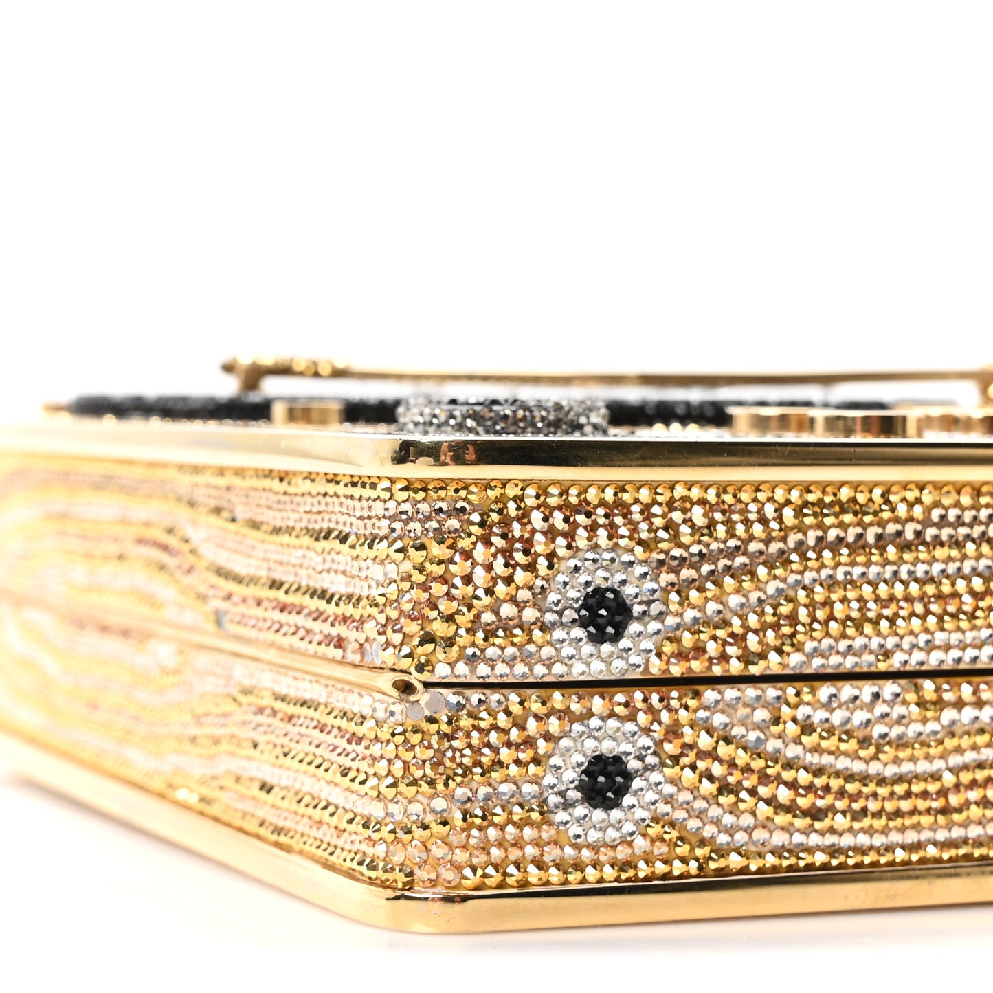 Crystal Turntable Scratch Minaudiere Clutch Champagne