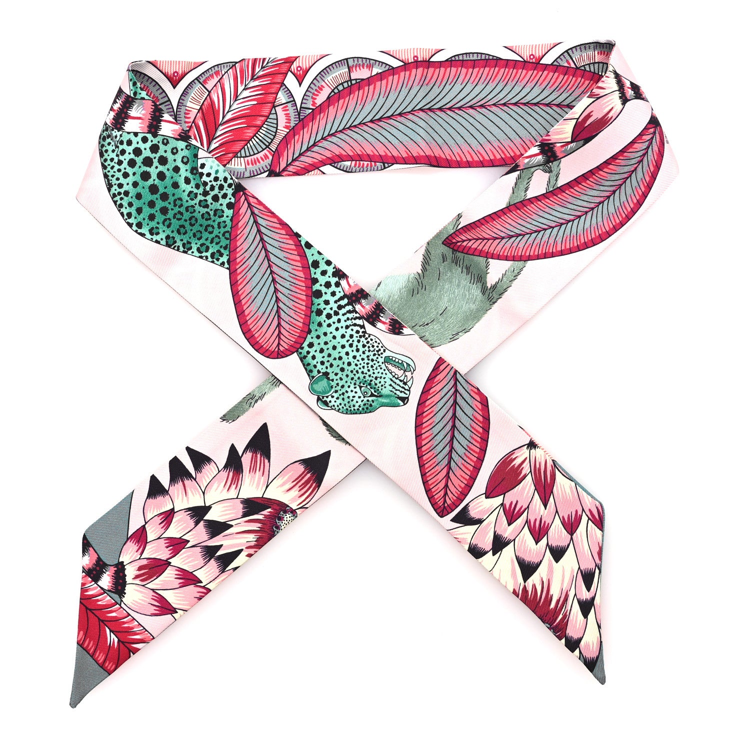 Hermes Silk The Savana Dance Twilly Rose Nacre Vert Framboise 1 of 4
