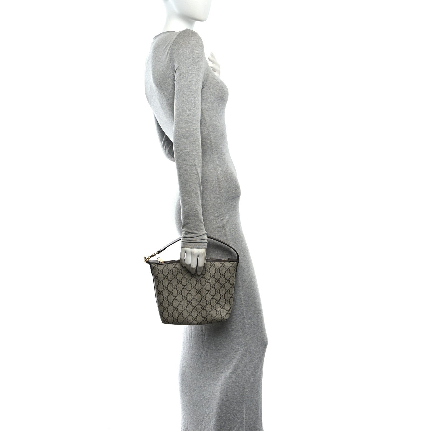Gucci GG Supreme Monogram Textured Calfskin Web Super Mini Ophidia Shoulder Bag Beige Ebony New Acero 2 of 11