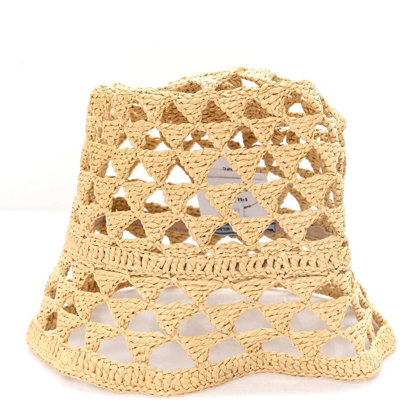 Raffia Effect Crochet Logo Embroidered Bucket Hat M Naturale