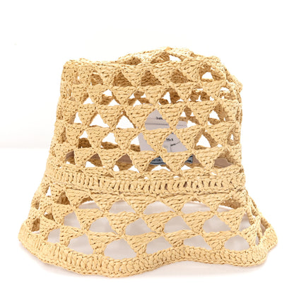 Prada Raffia Effect Crochet Logo Embroidered Bucket Hat M Naturale 4 of 9