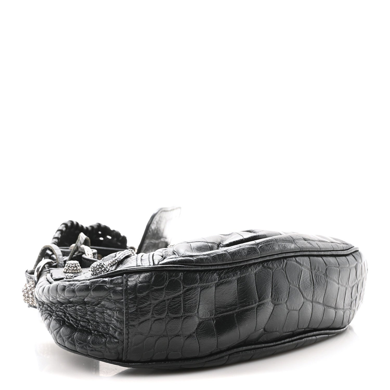 Balenciaga Extra Supple Calfskin Crystal Crocodile Embossed Le Cagole Shoulder Bag XS Black 4 of 11