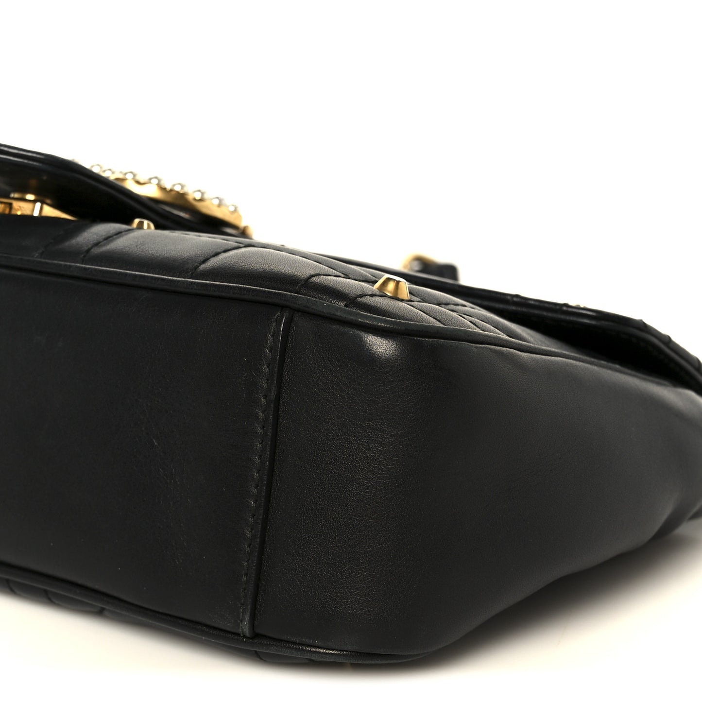 Calfskin Matelasse Studded Small Pearly GG Marmont Shoulder Bag Black