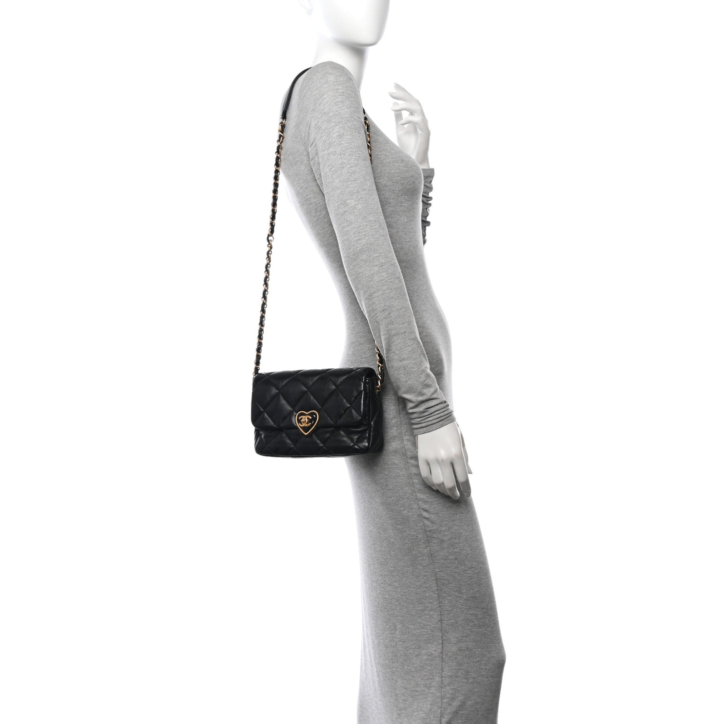 Lambskin Plexiglass Quilted Coco Love Flap Black